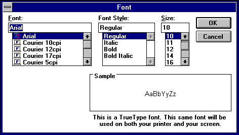 Font selection in Windows NT 3.1 Workstation