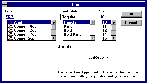 Font selection in Windows NT 3.51 Workstation