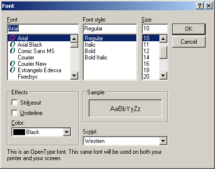 Font selection in Windows Server 2003 Web