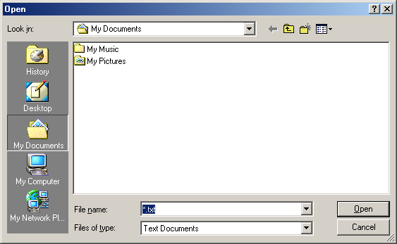 Open file in Windows Me (Open)