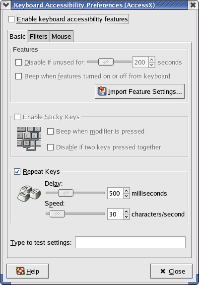 Accessibility in GNOME 2.2.0 in RedHat 9 (Keyboard Accessibility Preferences)