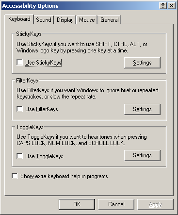 Accessibility in Windows Server 2003 Web (Accessibility Options)