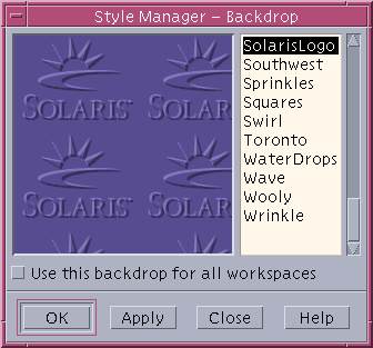 Appearance in CDE 1.5 in Solaris 9 (Style Manager – Backdrop)