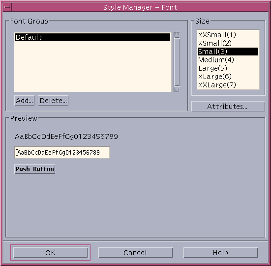 Appearance in CDE 1.5 in Solaris 9 (Style Manager – Font)