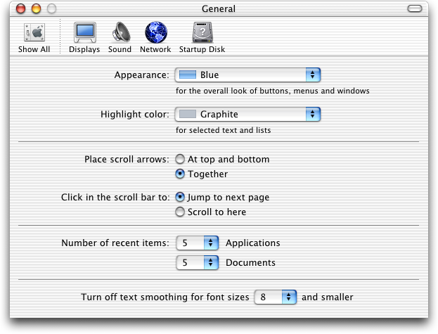 Appearance in Mac OS 10.1 (General)