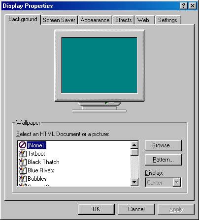 Appearance in Windows 98 (Display Properties)