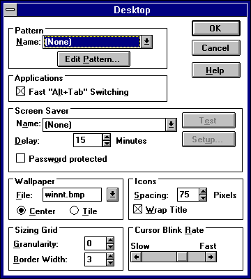 Appearance in Windows NT 3.1 Workstation (Desktop)