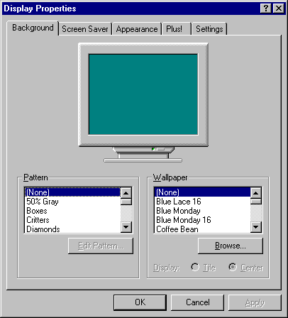 Appearance in Windows NT 4.0 Workstation (Display Properties)