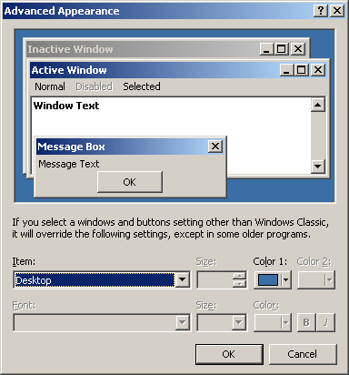 Appearance in Windows Server 2003 Web (Advanced Appearance)