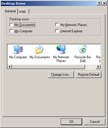 Appearance in Windows Server 2003 Web (Desktop Items)