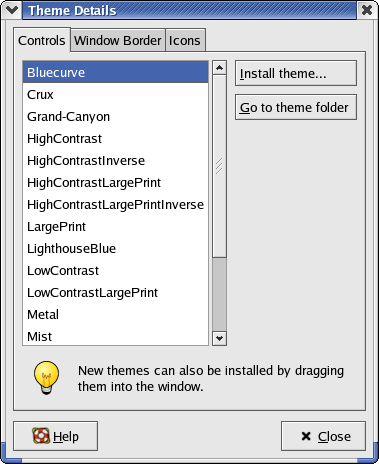 Desktop themes in GNOME 2.2.0 in RedHat 9 (Theme Details)