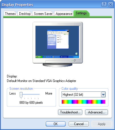 Display in Longhorn 4015 (Display Properties)