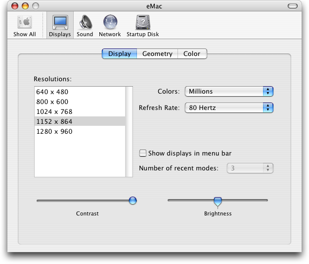 Display in Mac OS X Panther (Displays)