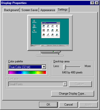 Display in Windows 95 (Display Properties)