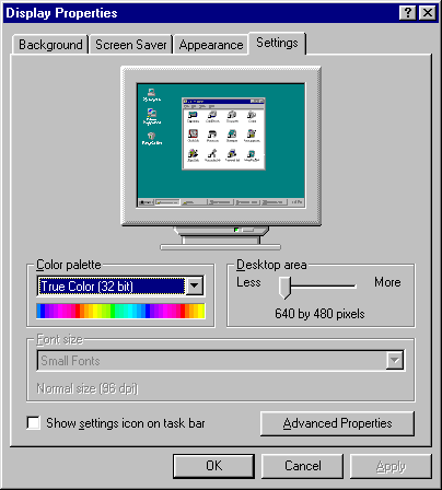 Display in Windows 95B (Display Properties)