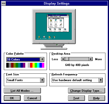 Display in Windows NT 3.51 Workstation (Display Settings)