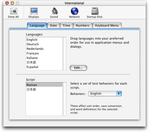 International in Mac OS 10.0.4 (International)