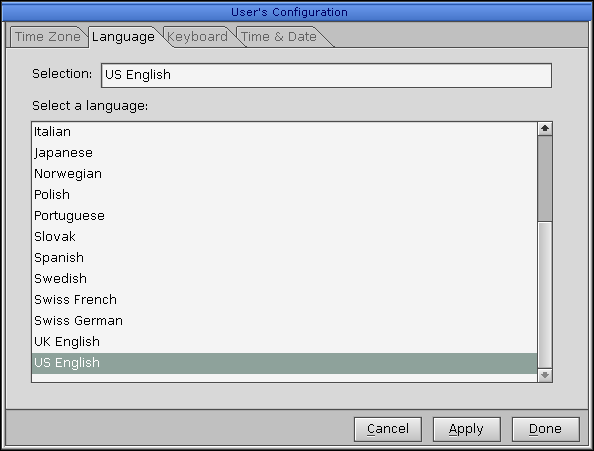 International in QNX 6.2.1 NC (User’s Configuration: Language)