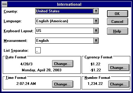 International in Windows NT 3.1 Workstation (International)