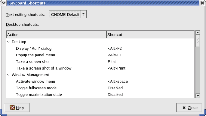 Keyboard in GNOME 2.2.0 in RedHat 9 (Keyboard Shortcuts)