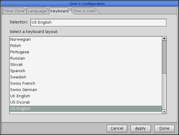 Keyboard in QNX 6.2.1 NC (User’s Configuration: Keyboard)