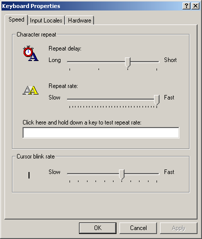 Keyboard in Windows 2000 Pro (Keyboard Properties)