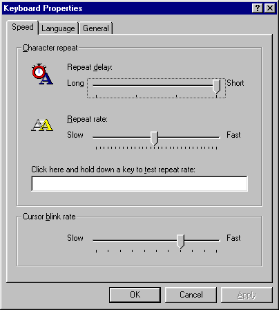 Keyboard in Windows 95 (Keyboard Properties)