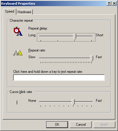 Keyboard in Windows Server 2003 Web (Keyboard Properties)