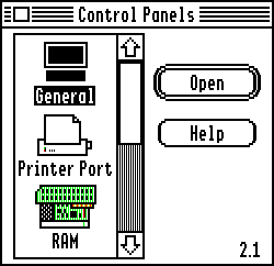 Settings menu in GS/OS 6.0.1 (Control Panels)