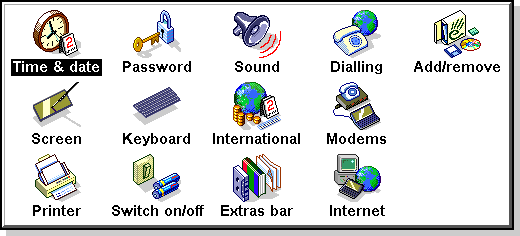 Settings menu in EPOC R5/Psion Series 7