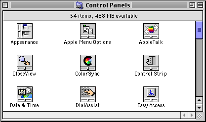 Settings menu in Mac OS 9.0 (Control Panels)