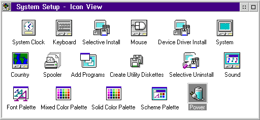 Settings menu in OS/2 Warp 3 (System Setup)