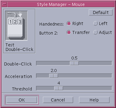 Mouse in CDE 1.5 in Solaris 9 (Style Manager – Mouse)