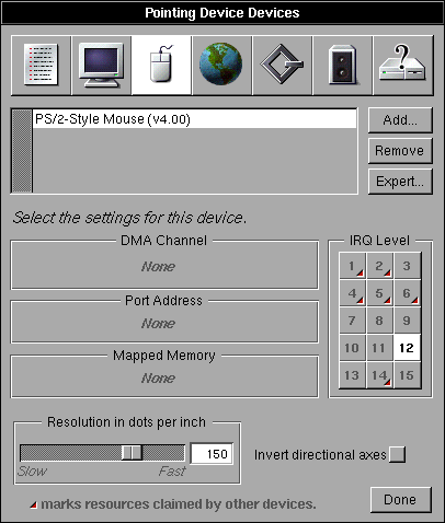 Mouse in OPENSTEP 4.2 (Mouse Preferences)