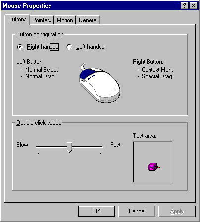 Mouse in Windows NT 4.0 Workstation (Mouse Properties)