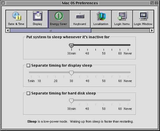 Power management in Mac OS X DP 2 (Energy Saver)