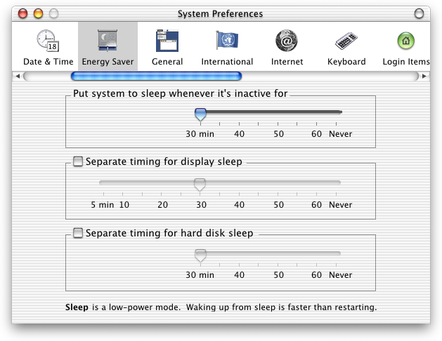 Power management in Mac OS X DP 4 (Energy Saver)