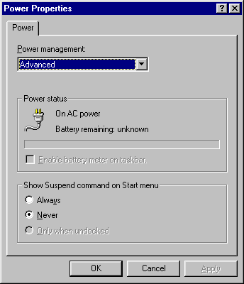 Power management in Windows 95 (Power Properties)