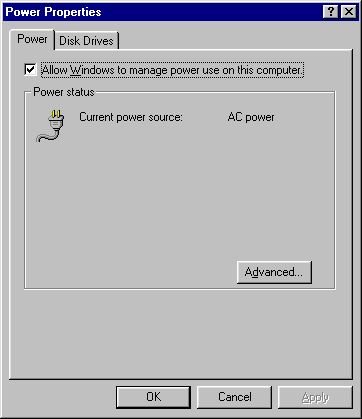 Power management in Windows 95B (Power Properties)