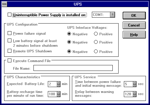 Power management in Windows NT 3.1 Workstation (UPS)