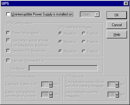 Power management in Windows NT 4.0 Workstation (UPS)