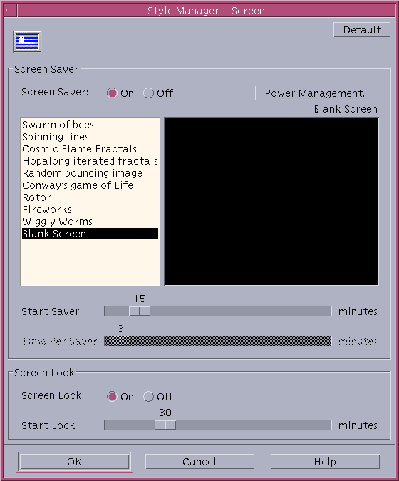 Screensaver in CDE 1.5 in Solaris 9 (Style Manager – Screen)