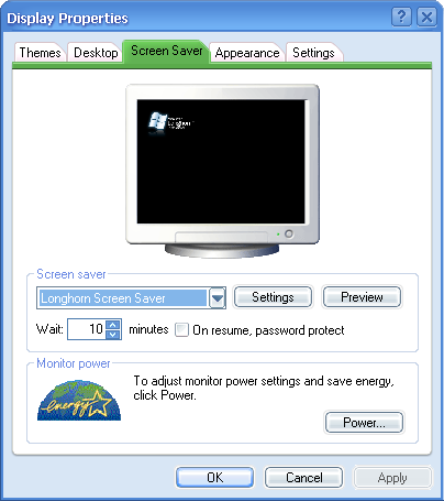 Screensaver in Longhorn 4015 (Display Properties)
