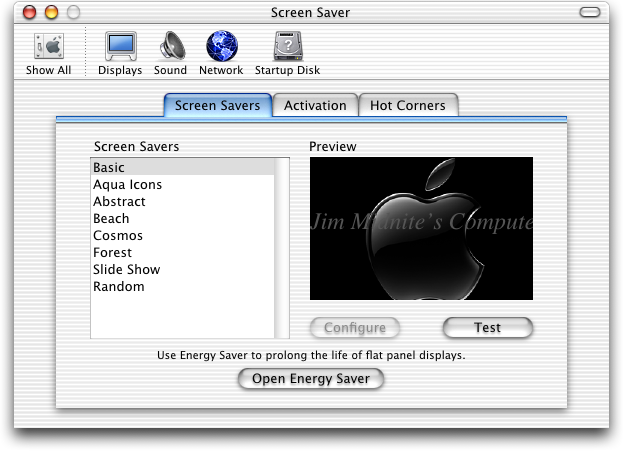 Screensaver in Mac OS 10.1 (Screen Saver)