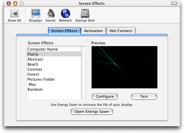 Screensaver in Mac OS X Jaguar (Screen Effects)