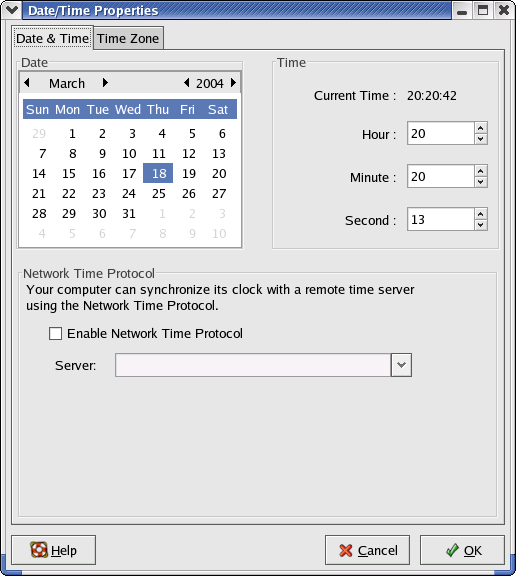 Time and date in GNOME 2.2.0 in RedHat 9 (Date/Time Properties)