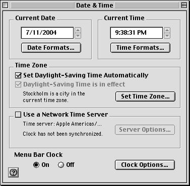 Time and date in Mac OS 9.0 (Clock Options)