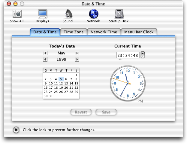 Time and date in Mac OS 10.0.4 (Date & Time)