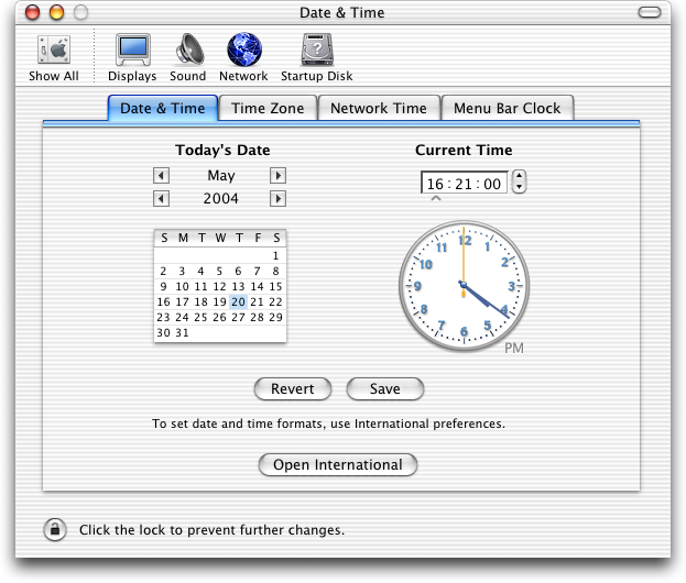 Time and date in Mac OS X Jaguar (Date & Time)