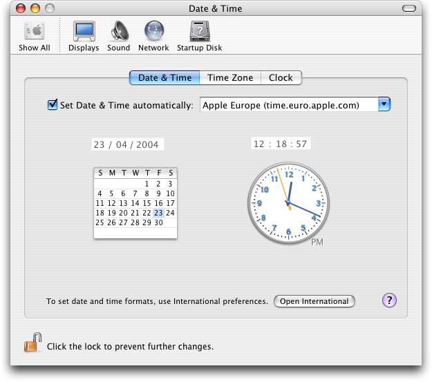 Time and date in Mac OS X Panther (Date & Time)